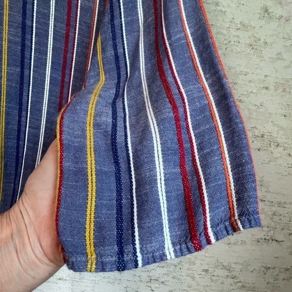 Tea Rose Vertical Stripe Blue Top Sz L Multicolor Stripes Hem Tie Boho Slimming - Picture 10 of 14